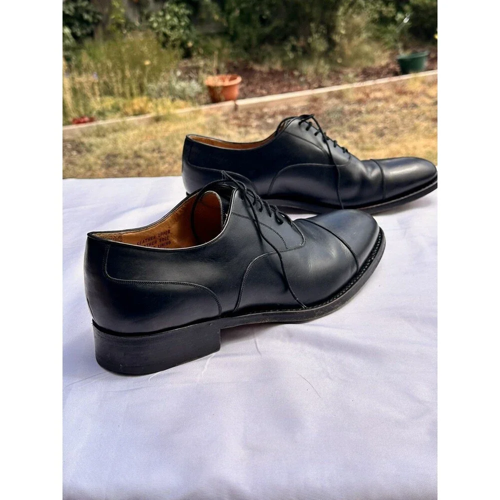 HARRIS Men’s Black Cap Oxford 9.5 CalfSkin Premium Dress Shoes Italy 10.5 Black